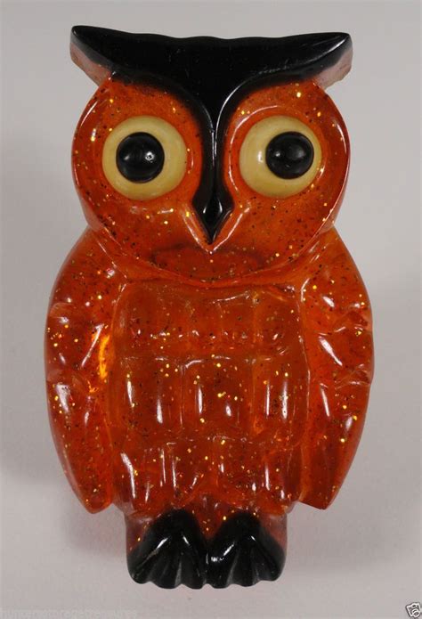 Vintage Small Orange Owl Plastic Plug In Night Light Acrylic Retro