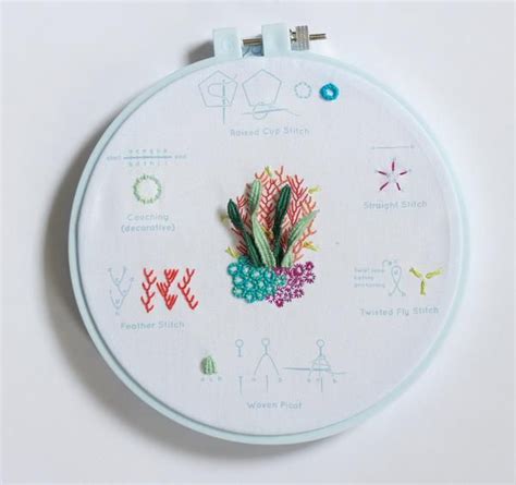 Coral Reef Embroidery Stitch Sampler In 2020 Straight Stitch