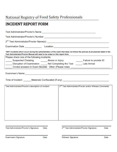 Food Incident Report Form