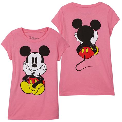 Mickey Mouse Front Back Print Youth Girls Pink Tee Shirt