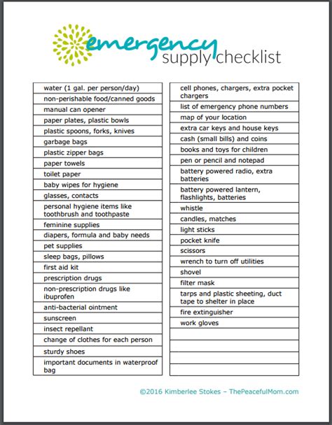 Free Printable Emergency Supply List The Peaceful Mom