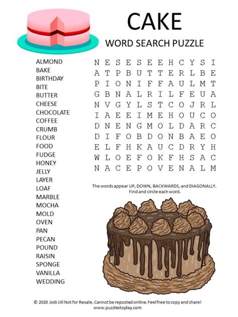 Cake Word Search Puzzle Puzzles To Play