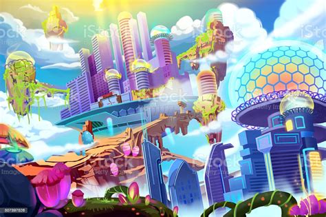 Future City Realistic Fantastic Cartoon Style Artwork Scene