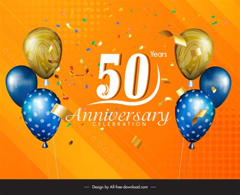 50th Year Anniversary Background Template Modern Dynamic Confetti