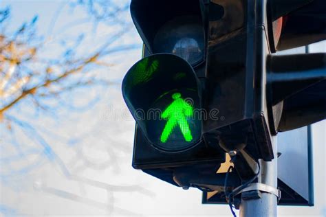 Traffic Light With The Image Of A Green Man Stock Image Image Of Road