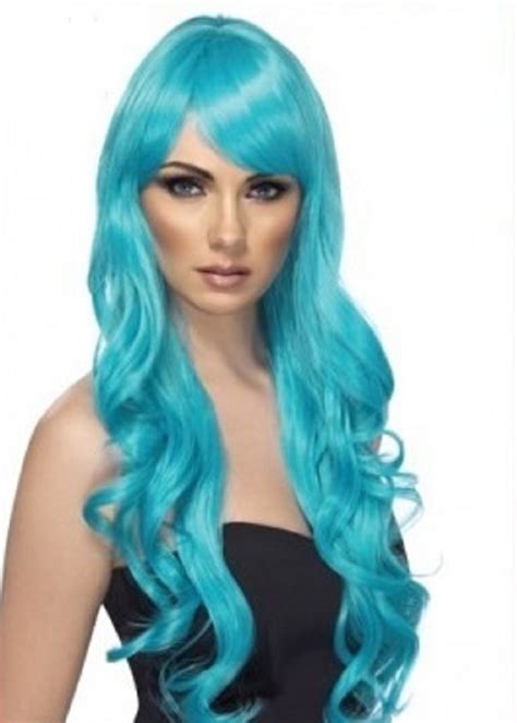 sexy peluca ondulada larga azul celeste exelente calidad mercado libre