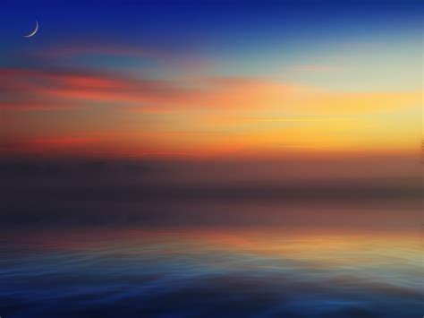 Horizon 4k Wallpaper Landscape River Morning Fog Crescent Moon 5k