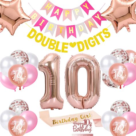 Buy 10th Birthday Decorations Girls Happy Birthday Double Digits Rose