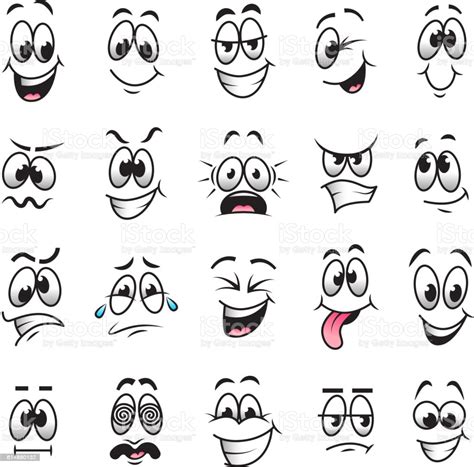 Cartoon Faces Expressions Vector Set Stock Illustration
