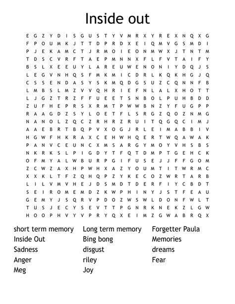 Inside Out Movie Word Search Wordmint
