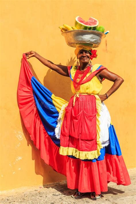 Colorful Palenquera Woman In Cartagena Colombia