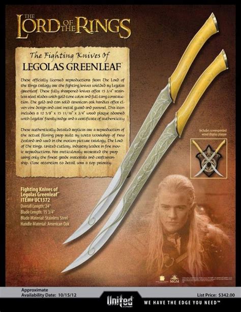 The Lord Of The Rings Legolas Greenleaf Fighting Knives United Cutlery