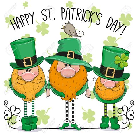 St Patricks Greeting Card With Three Cute Cartoon Leprechauns St Patricks Day Cards St
