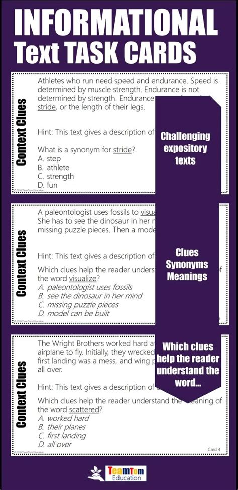 Context Clues Task Cards Informational Teamtom Education