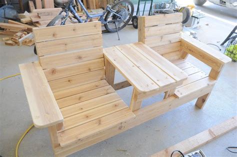 My diy patio bench was so incredibly simple to build, adds so much enjoyable living space to my home, and looks amazing! How to Build a Double Chair Bench with Table Free Plans ...