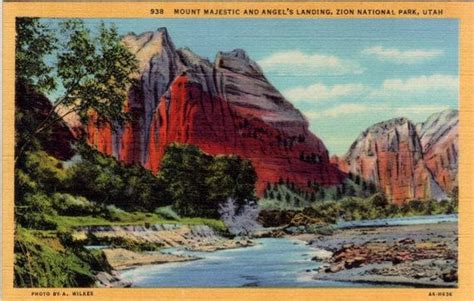 Vintage Utah Postcard Mount Majestic And Angels Landing Zion Nati