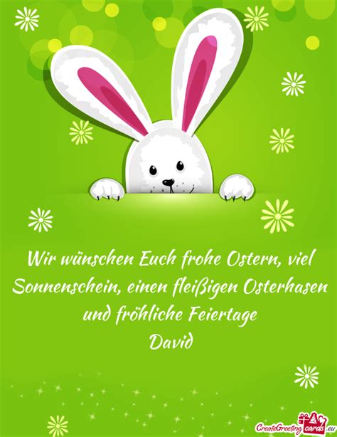 Wir wünschen Euch frohe Ostern viel Sonnenschein einen fleißigen