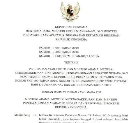 Surat Keputusan Bersama Mengenai Hari Libur Nasional Dan Cuti Bersama