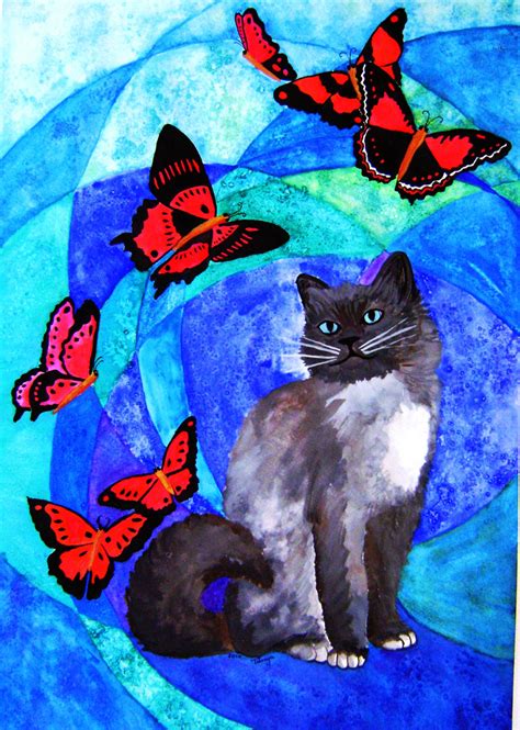 Cat And Butterflies By Elentarri On Deviantart