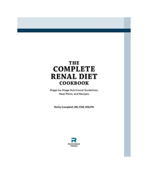 Solution The Complete Renal Diet Cookbook Stage By Stage Nutritional