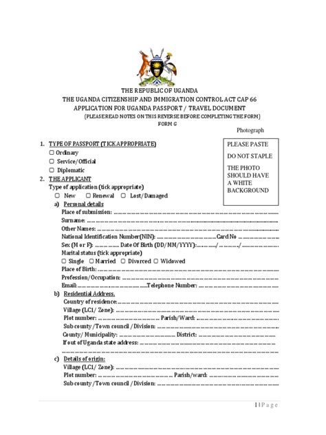 Uganda Passport Application Form G Passport Nationality Law Free