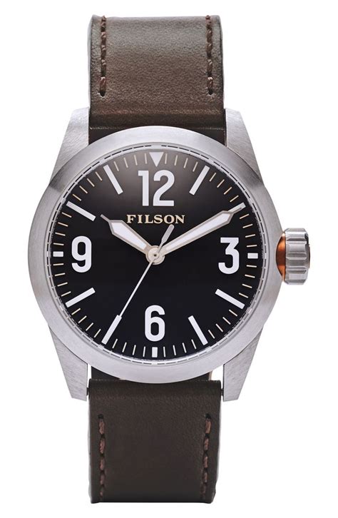 Filson Field Leather Strap Watch 42mm In Brown Leather Strap