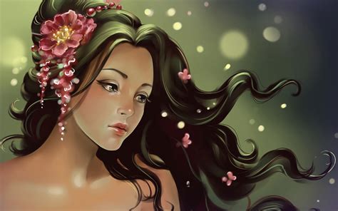Women Long Hair Fantasy Art Artwork Flower In Hair High