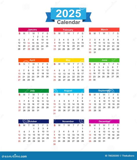 2025 Year Calendar Isolated On White Background Vector Illustration