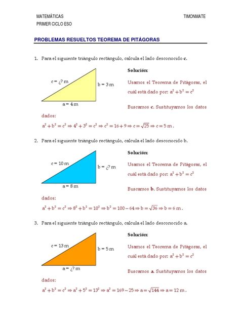 Problemas Resueltos Teorema De Pitágoras