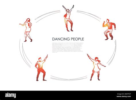 Dancing People Men And Women In Different Dancing Poses Vector