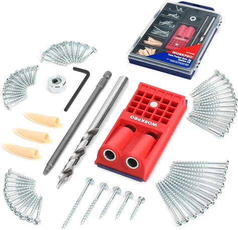 Workpro 125 Pieces Drill Jig Kit Full Pocket Hole Jig With 100 Self