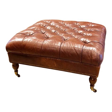 Southwood Brown Leather Tufted Ottoman Chairish