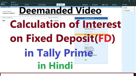 Calculation Of Interest On Fixed Deposit Fd In Tally Prime