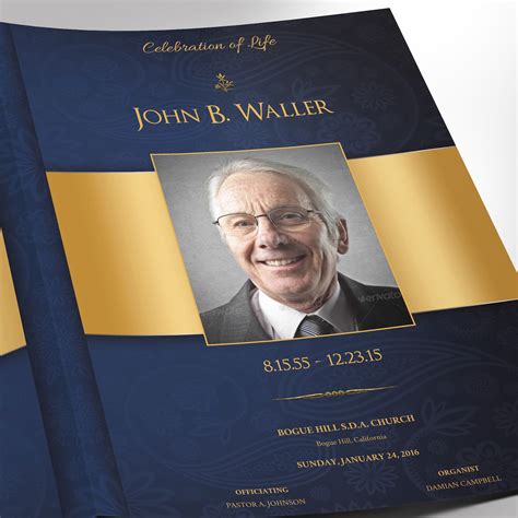 Blue Gold Dignity Funeral Program Word Publisher Large On Behance