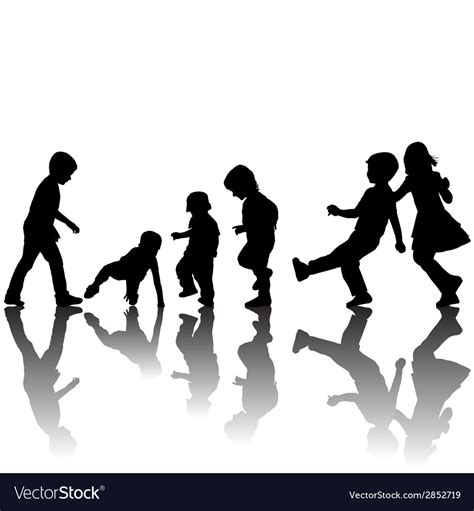 Black Children Silhouettes With Shadows Royalty Free Vector