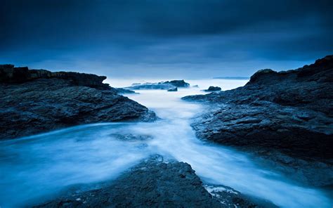 Time Lapse Photography Of Water And Mist Landscape Nature Rock Long