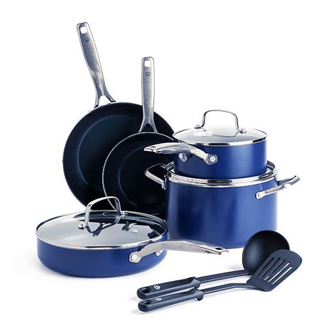 Blue Diamond Ceramic Nonstick 10 Piece Cookware Set In Blue Bed Bath