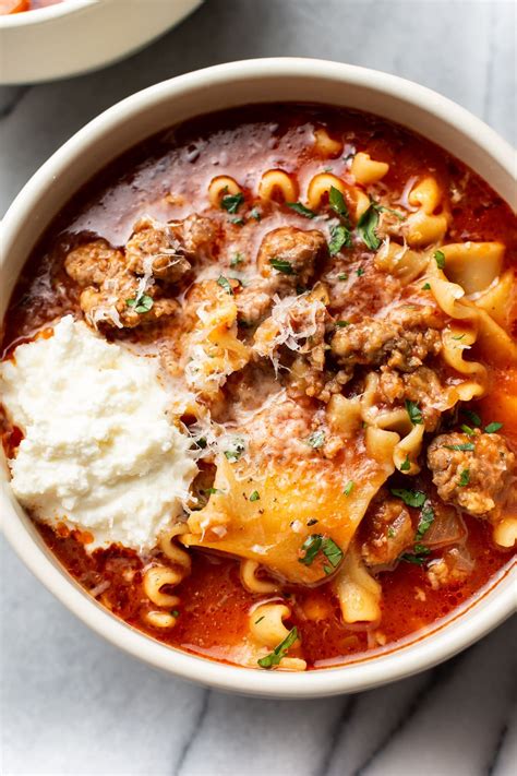 this easy lasagna soup recipe is made with sausage lasagna noodles and it has the best tomato