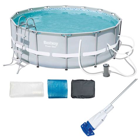 Bestway 14ft X 48in Power Steel Frame Above Ground Round Pool Set And