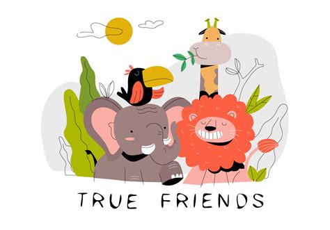 Funny Cute Cartoon Animal Friends In Jungle Vector Flat Illustration Download Free Vectors