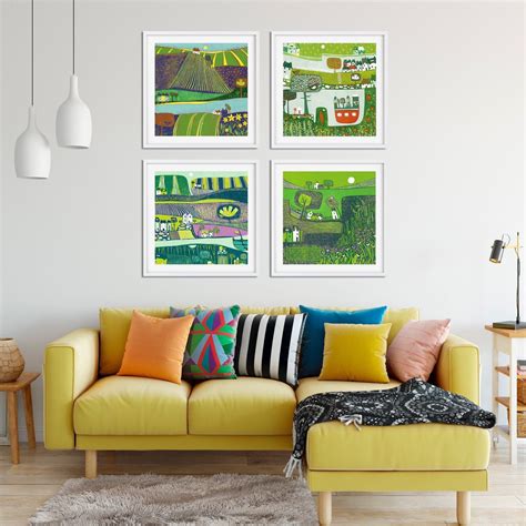 Set of 4 Prints Green, Square Art Prints, Bright Prints for Framing, Colourful Wall Art Prints ...