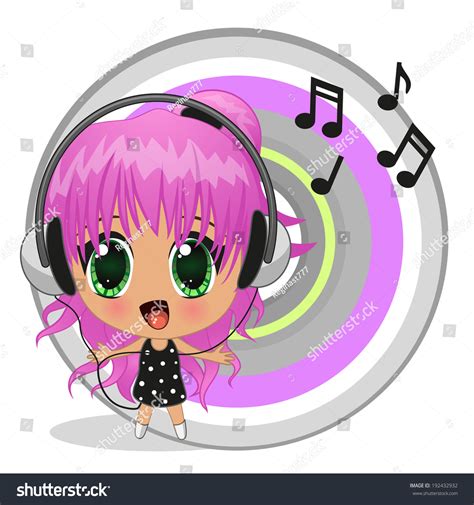 Cute Anime Girl With Headphones Stock Vector Illustration