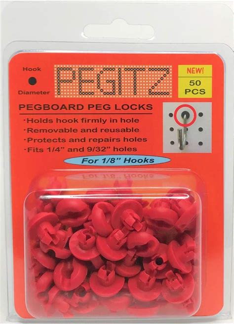 Pegitz Pegboard Peg Locks 50pcs 18 Inch Red