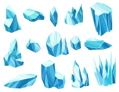 Collection Of Cartoon Ice Crystals Cold Frozen Blocks Or Ice Mountain