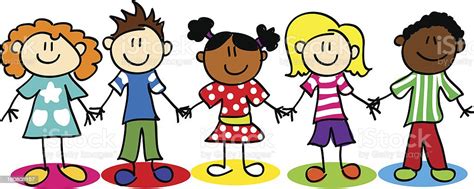 Stick Figure Ethnic Diversity Kids Stock Vector Art And More Images Of