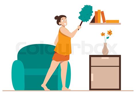 Woman Dusting At Home Stock Vector Colourbox