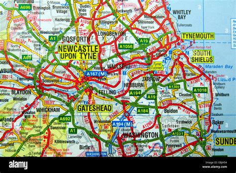 Road Map Of Tyneside North East England Stock Photo