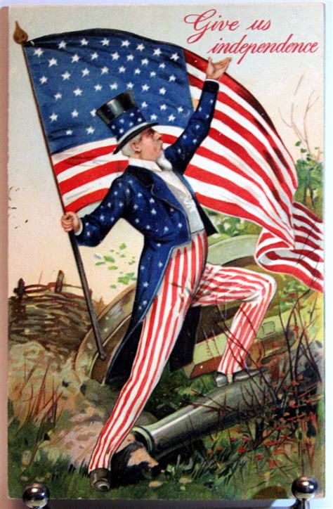 Very Patriotic Vintage Postcard Uncle Sam Leading A Charge Independence Day Sold Happy Fourth