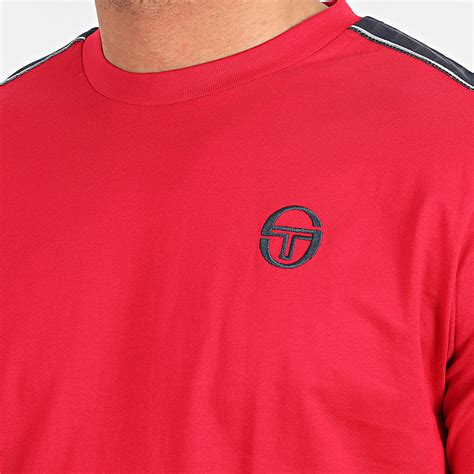 Sergio Tacchini Tee Shirt A Bandes Feather 38536 Rouge