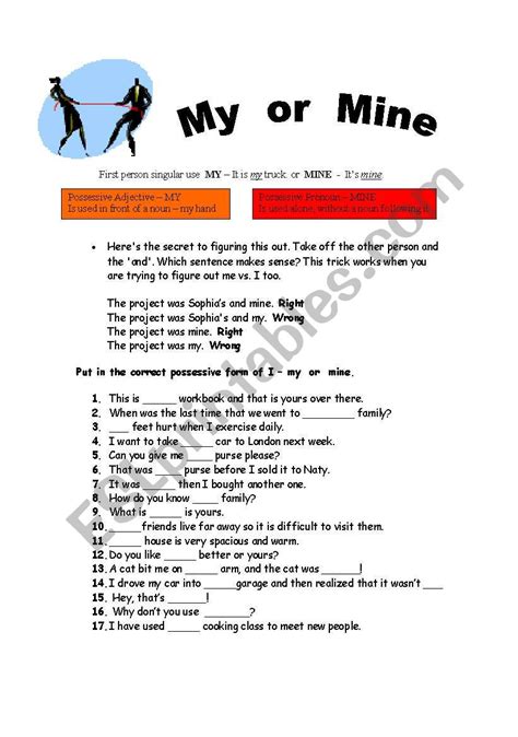 My Or Mine Esl Worksheet By Debbie6